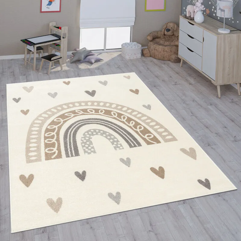 Paco Home - Tappeto per bambini cameretta bambine bambini diversi motivi e dimensioni Beige, ø 200 cm tondo