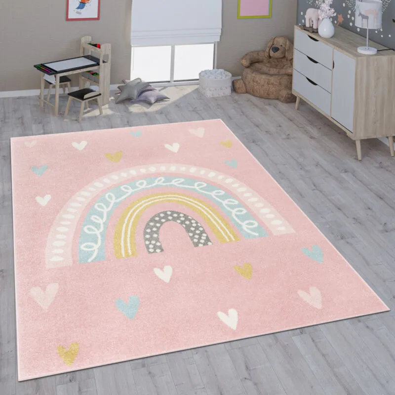 Paco Home - Tappeto per bambini cameretta bambine bambini diversi motivi e dimensioni 200x280 cm, Rosa Bianco