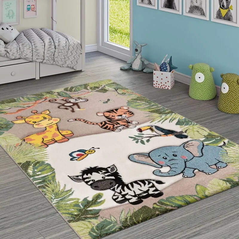 Tappeto per bambini, giungla con animali, beige e crema 80x150 cm - Paco Home