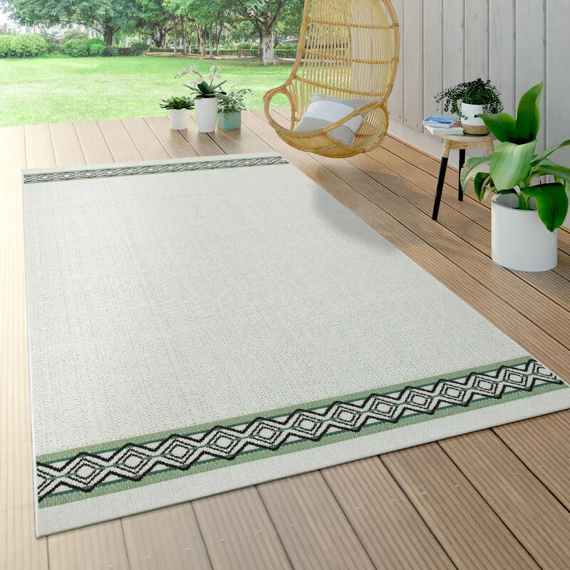 Tappeto per esterni, per la terrazza e il balcone, con motivo geometrico moderno, beige e verde 80x150 cm - Paco Home