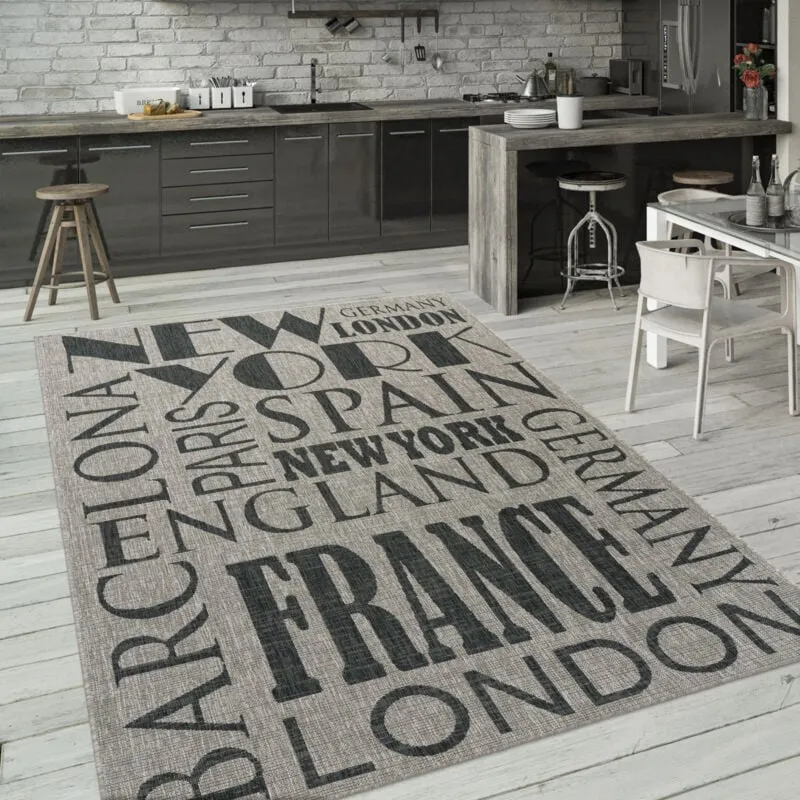 Tappeto Per Esterno Terrazzo Balcone Tappeto Cucina Moderno Letteratura 240x340 cm, Grigio 3 - Paco Home