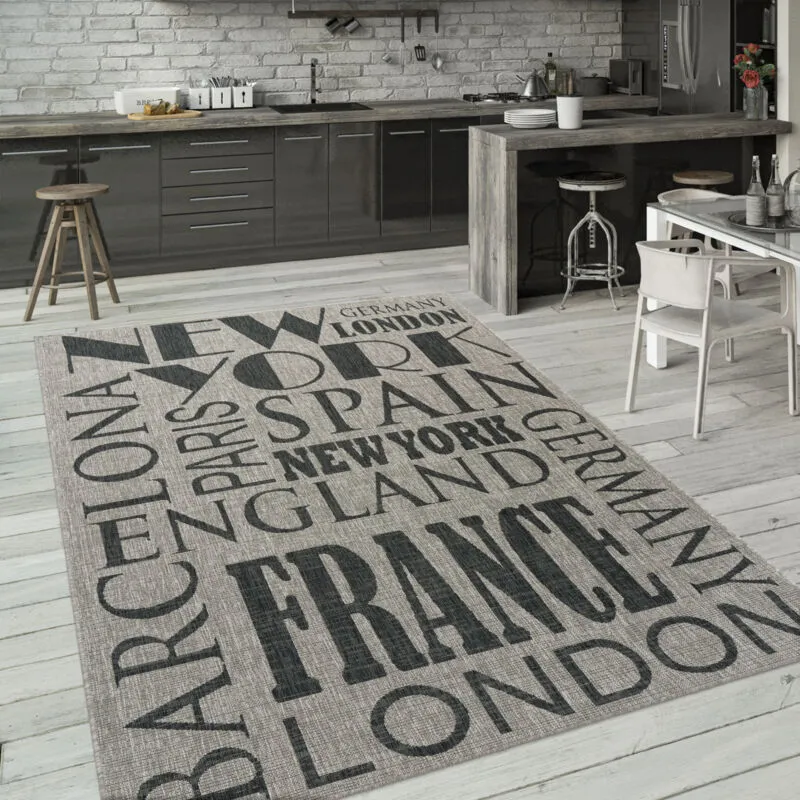 Tappeto Per Esterno Terrazzo Balcone Tappeto Cucina Moderno Letteratura 160x220 cm, Grigio 3 - Paco Home