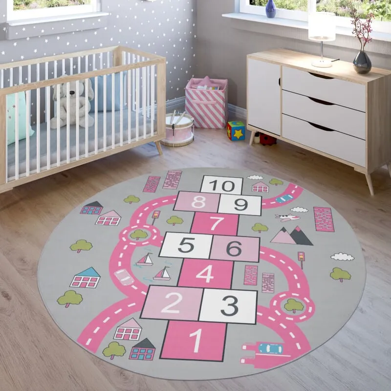 Tappeto per la camera dei bambini, tappeto da gioco, design di strade, gioco della Campana, rosa 80x150 cm - Paco Home