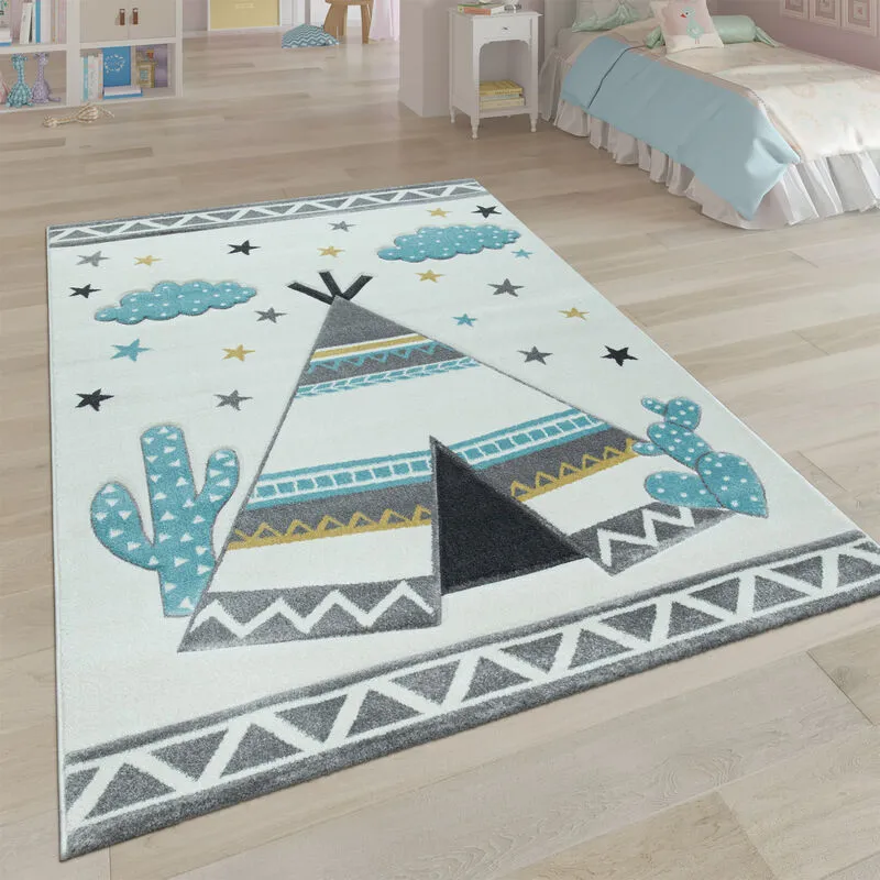 Tappeto per la cameretta dei bambini con motivo di tende indiane 3D, in beige 120x170 cm - Paco Home