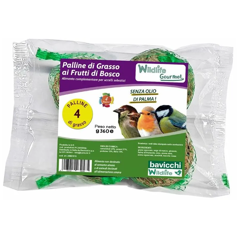 Peragashop - palle di grasso ai frutti di bosco mangime 4X90GR per uccelli selvatici alta qualita'