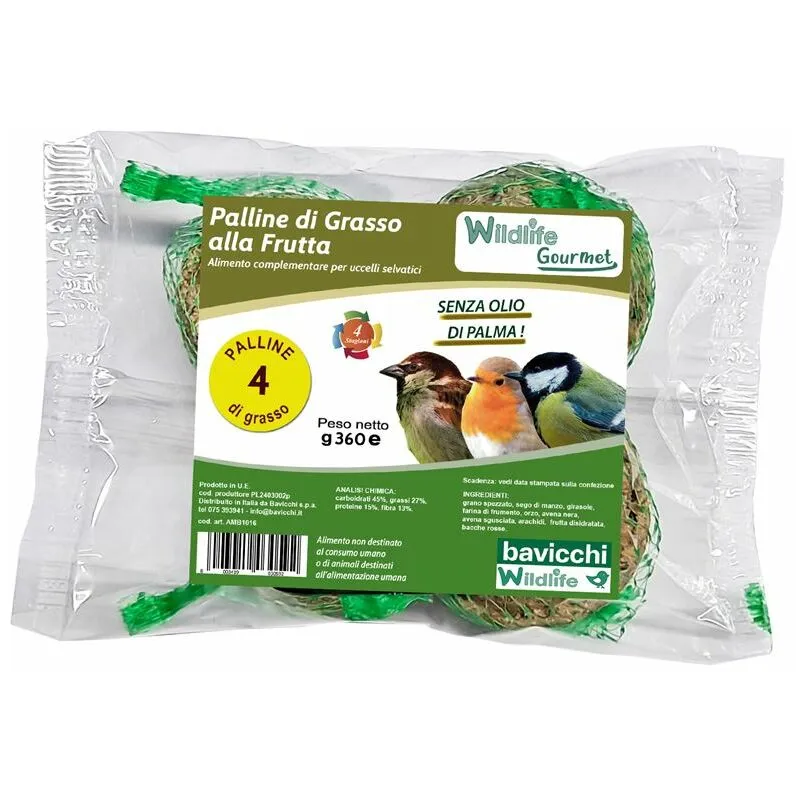 Peragashop - palle di grasso alla frutta mangime 4X90GR per uccelli selvatici alta qualita'