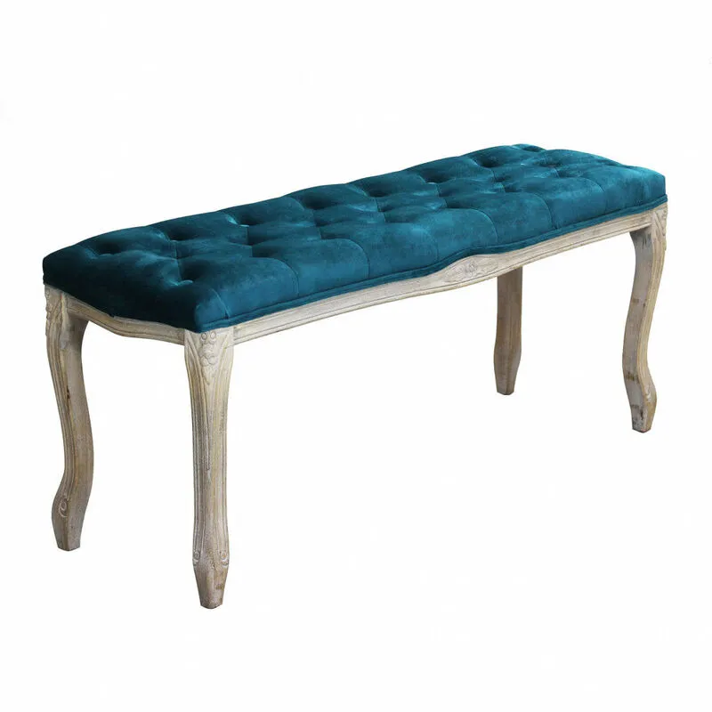 Giordanoshop - Panca Misty in Velluto Blu 110x36x47 h cm in Legno Blu