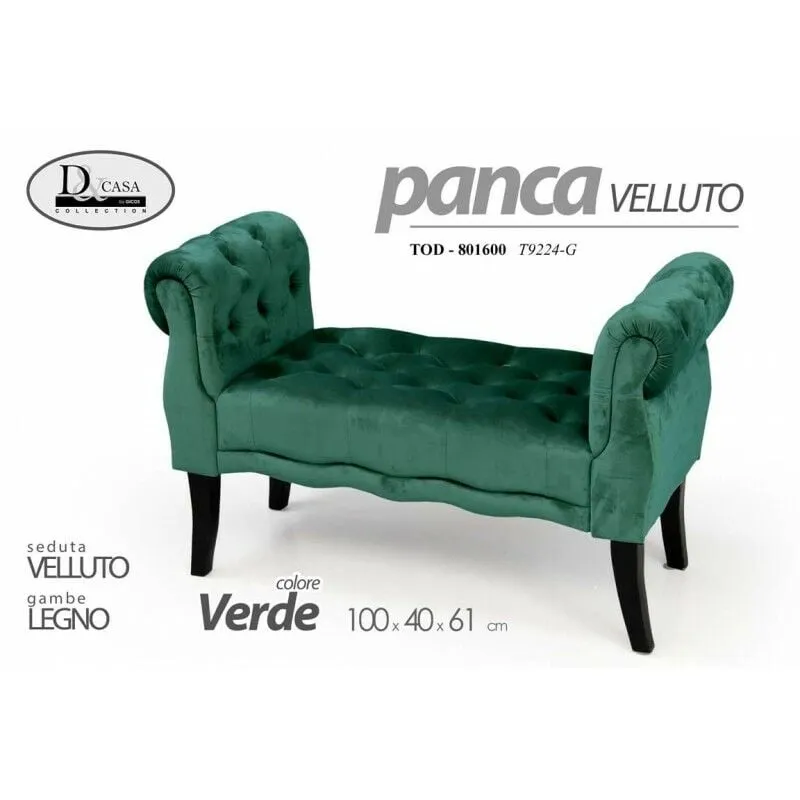 Panca scendiletto in velluto verde cm 100x 40 x 61 h