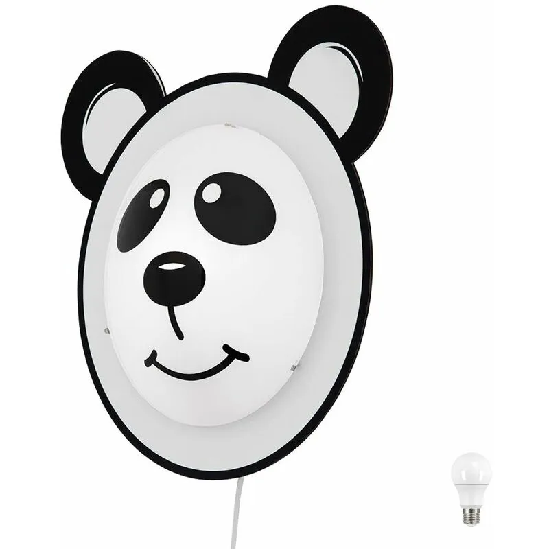 Lampada da parete di design a forma di orso panda, lampada in vetro con interruttore per stanza dei giochi dei bambini in un set che include