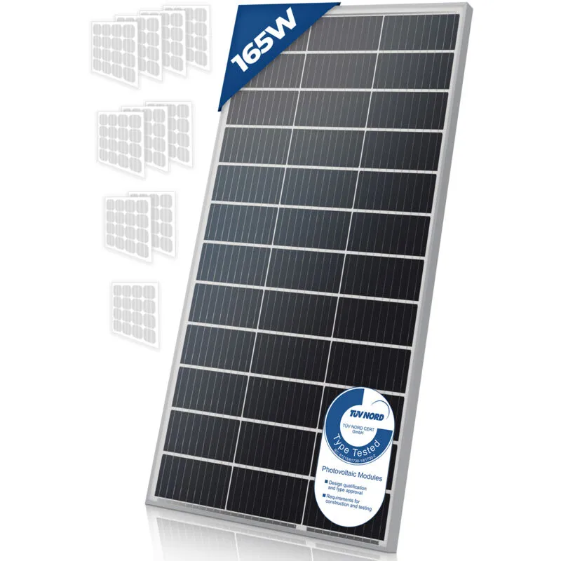 Pannello Solare Monocristallino - Fotovoltaico, Silicio, 165 w, per Batterie da 12V, Set di 2 - Modulo Solare per Giardino, Tetto, Caricabatteria per