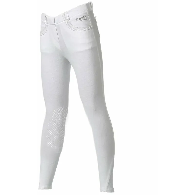 Pantaloni da equitazione bambina modello Margherita vestibilità pull-on senza zip con grip antiscivolo in silicone al ginocchio: 8 anni, Bianco