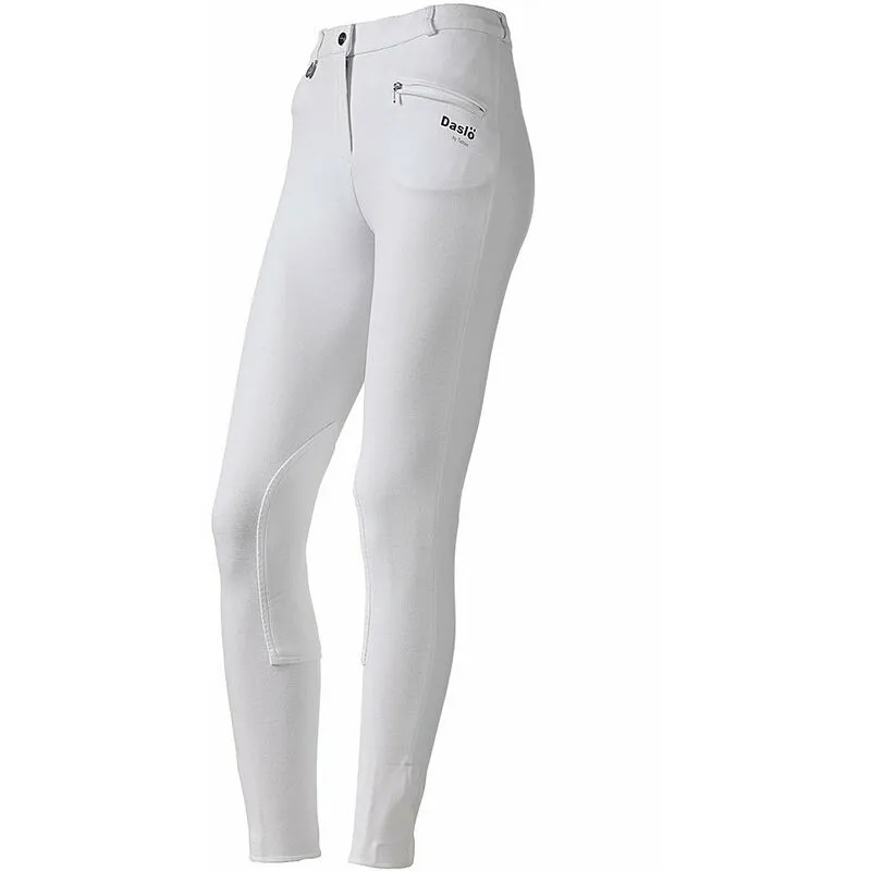 Pantaloni equitazione Daslö donna peso standard In maglina di cotone elasticizzata e toppe scamosciate: 44, bianco con toppe al ginocchio rinforzate