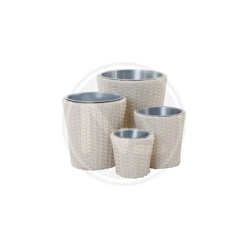 Set 4 vasi in 1 in polyrattan hoya colori marrone bianco o grigio