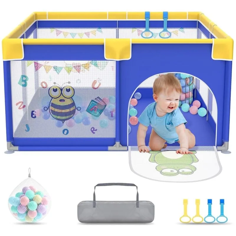 Naizy - Box per bambini xxl 180x200cm con braccialetto da allenamento e palline oceaniche, recinto con rete traspirante e base antiscivolo per