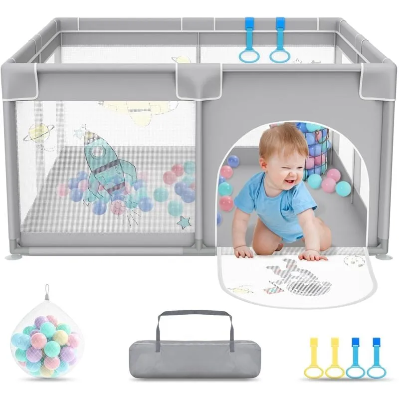 Naizy - Box per bambini xxl 127x127cm con braccialetto da allenamento e palline oceaniche, recinto con rete traspirante e base antiscivolo per