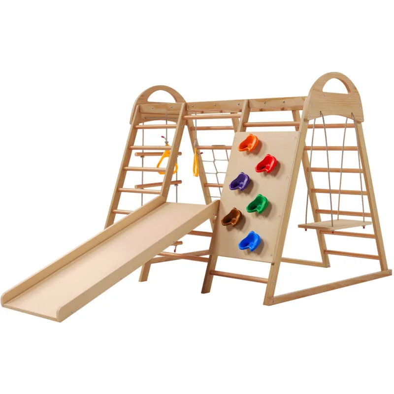 Set da gioco per bambini 7 in 1, altalena, scala da arrampicata, scivolo, rete da arrampicata, pietra da arrampicata in plastica