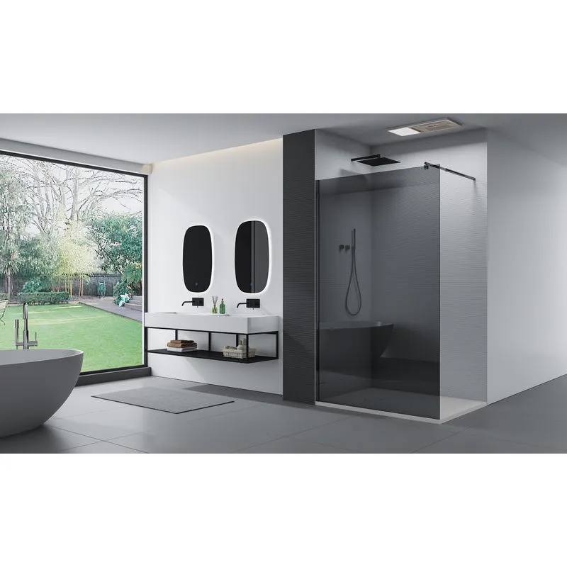  - Parete doccia Walk-In- protezione Nano - vetro temprato grigio - 8mm - EX101 nero - larghezza a scelta 900mm