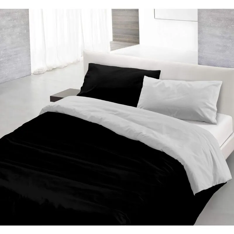 Homemania - Italian Bed Linen Natural Color Parure Copri Piumino, Cotone, Nero/Grigio Chiaro, Piazza e Mezza