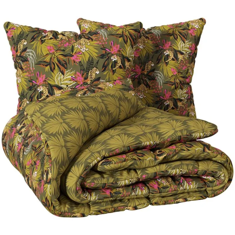 Atmosphera - Set di biancheria da letto stampata tropical boudoir 240x220cm verde cachi créateur d'intérieur - Cachi