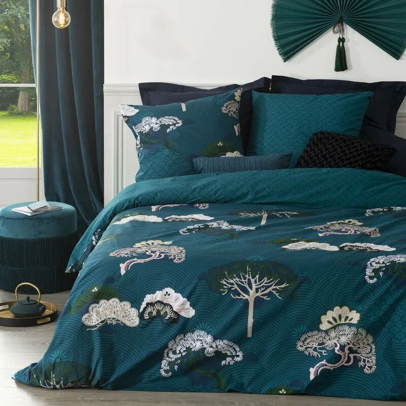 Set di biancheria da letto atsuko in cotone 240x220cm - l. 240 cm x l. 220 cm Atmosphera créateur d'intérieur - Blu verde