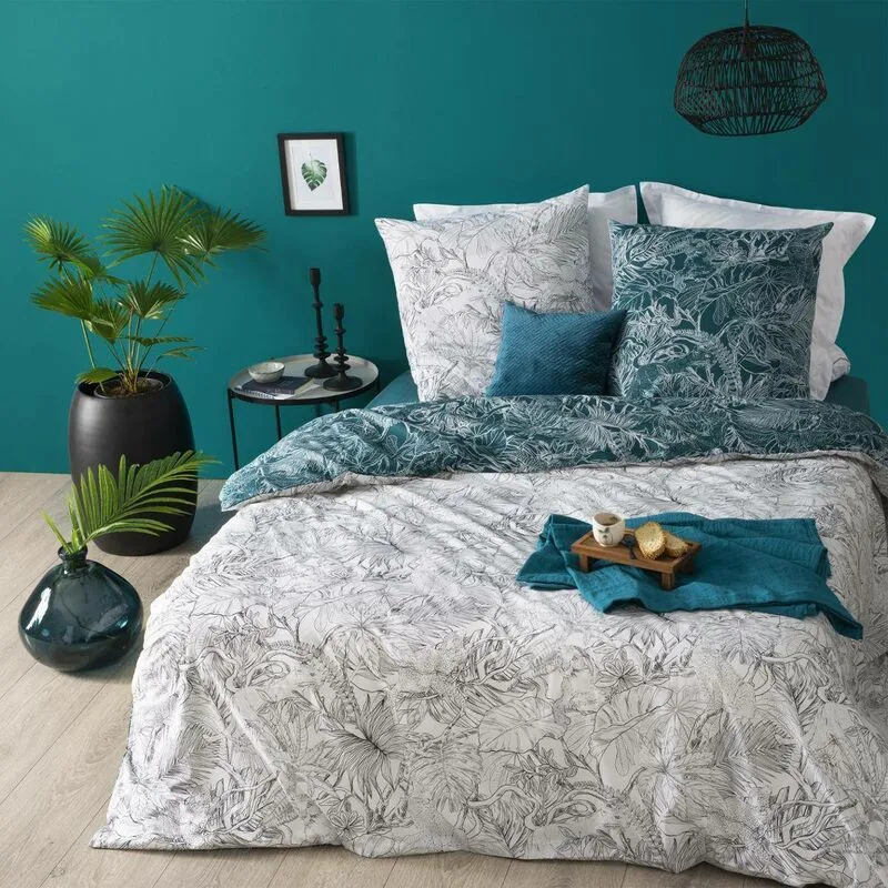 Atmosphera - Set di biancheria da letto jungle in cotone 260x240cm - set di biancheria da letto con stampa jungle bianca e nera, in cotone,