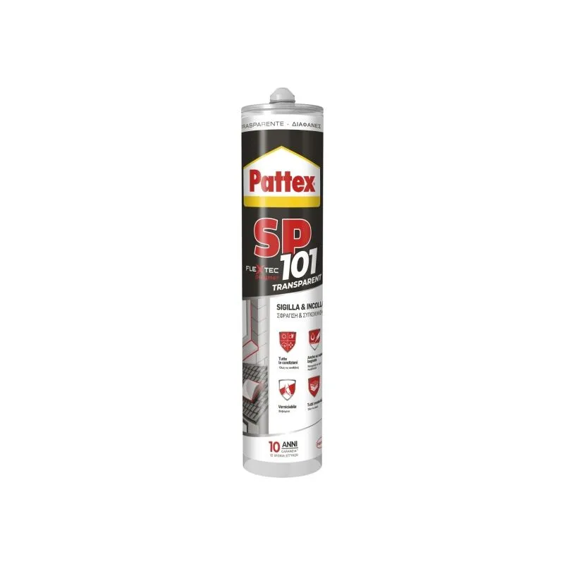 SP101 silicone sigillante per interni ed esterni, sigilla e incolla 280 ml Pattex Trasparente