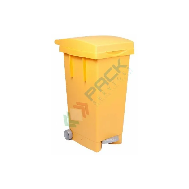 Pack Services - Bidone spazzatura 80 Lt, coperchio cerniera e pedale, giallo - Giallo