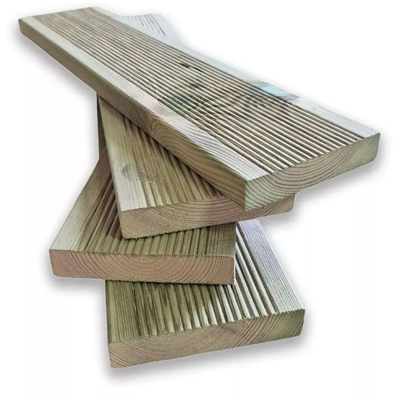 Pavimento in Legno per Esterno da 400x14,5x2,7 cm, in Pino Massello Antiscivolo, 4 pezzi