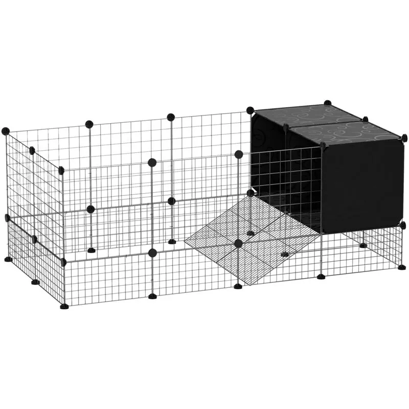 Pawhut - Gabbia per Animali Piccoli Modulabile con Casette Rialzate e 31 Pannelli