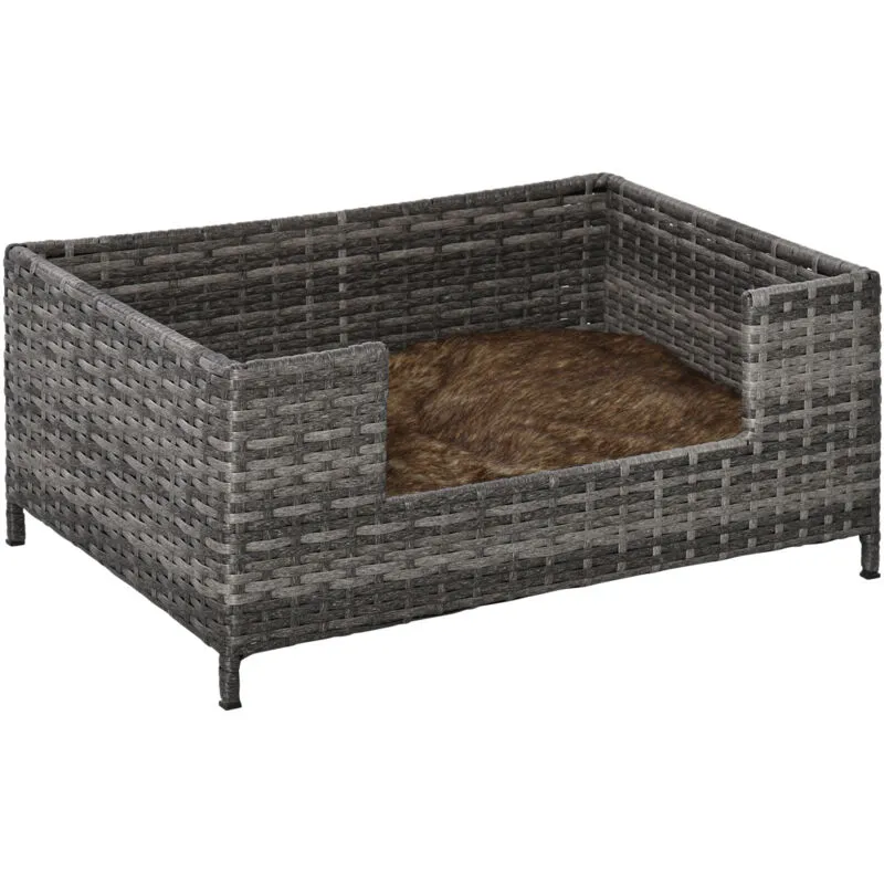 Cuccia per Cani e Gatti in Rattan con Cuscino 61x46x27cm Grigio - Pawhut