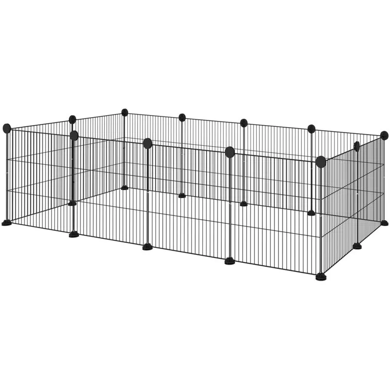 Recinto per Cuccioli Modulabile con 12 Pannelli 35x35 cm in Metallo Nero - Pawhut