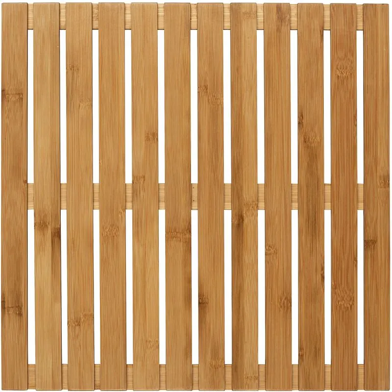 Tappetino per doccia in legno, tappeto da bagno in bambù, per uso interno ed esterno, Bambù, 50x50 cm, Marrone - 