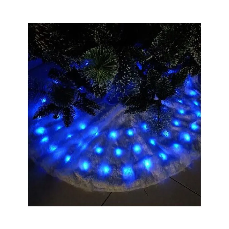 Pelliccia Bianca Tappeto copri piede albero di Natale d 120 e 75 luciLED blu new Gonna base sotto albero natalizio pelliccioso e illuminato