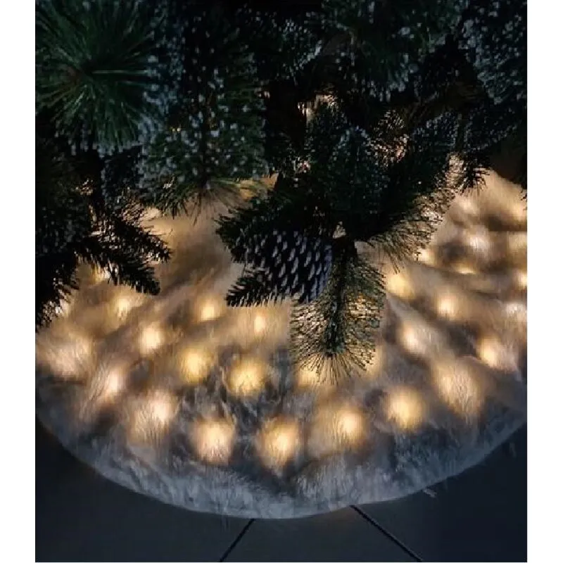 Pelliccia Bianca Tappeto copri piede albero di Natale d 120 e 75LED bianco caldo new Gonna base sotto albero natalizio pelliccioso e illuminato