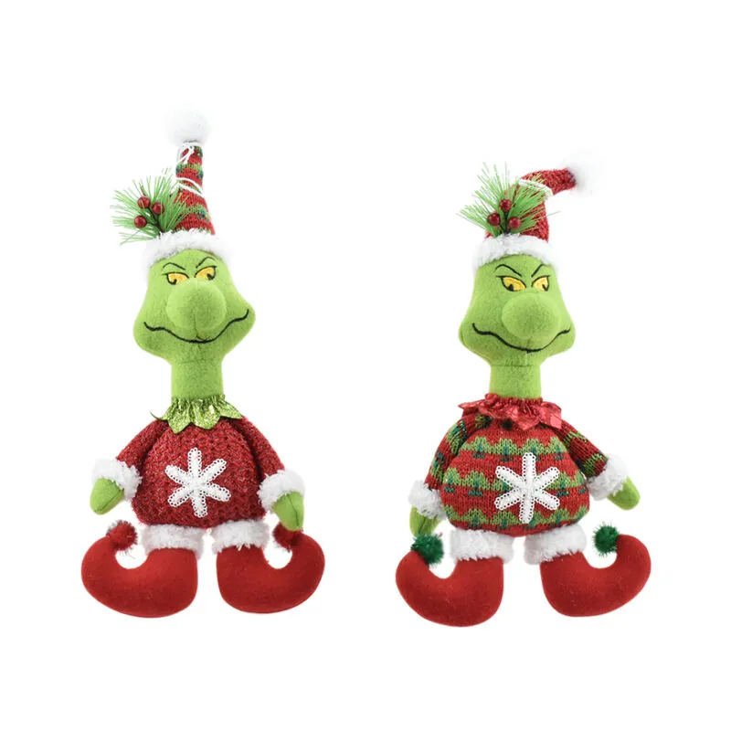 Peluches addobbo per albero di natale grin ch verde cappello rosso pupazzo h28 odia il natale set da 2 pezzi