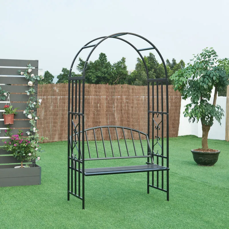 Pergola Arcuata Barile con Panchina Integrata - Nero Casa.pro