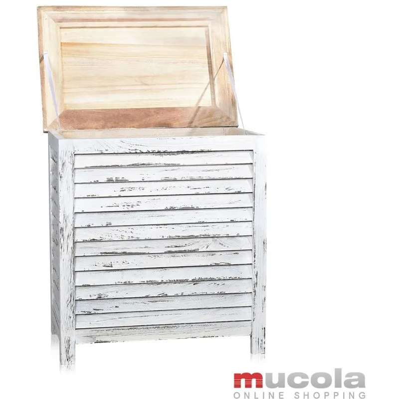 Petto di lino stoccaggio petto stile Shabby bianco scatola di legno lamelle di legno