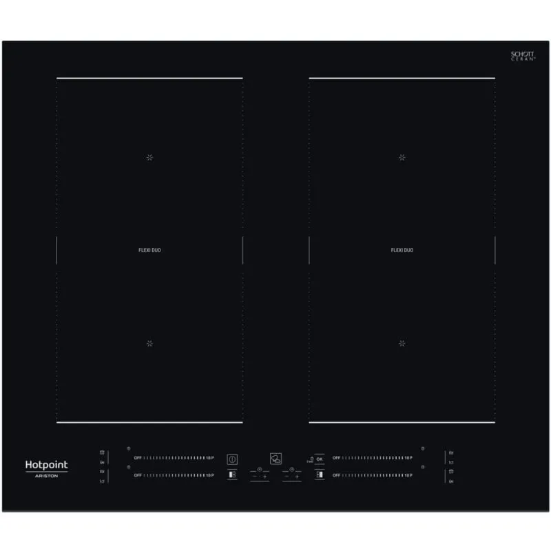 Hotpoint Piano cottura a induzione HS 2560C BF. Colore del prodotto: Nero, Posizionamento dell'apparecchio: Da incasso, Dimensione della larghezza