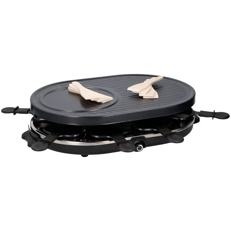 Cuisinier Deluxe - Piastra Raclette Barbecue Elettrica da Tavolo 1200W con 2 Piastre Antiaderenti