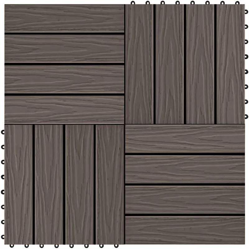 Piastrelle 11 pz Goffrature WPC 30x30 cm 1 mq Marrone Scuro