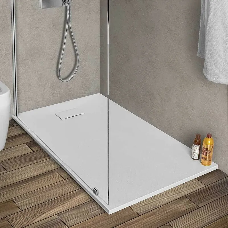 Inbagno - Piatto doccia in resina 70x140 serie Agorà pietra bianca su misura