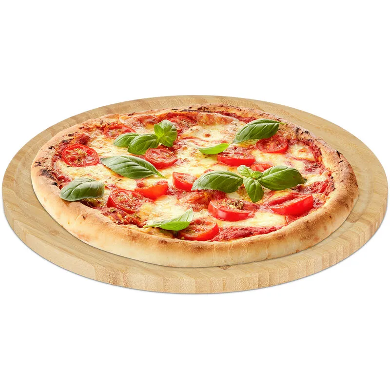 Piatto per Pizza Rotondo, ø 32 cm, Tagliere Antipasti Formaggi, Vassoio da Portata Cucina, in Bambù, Naturale - Relaxdays