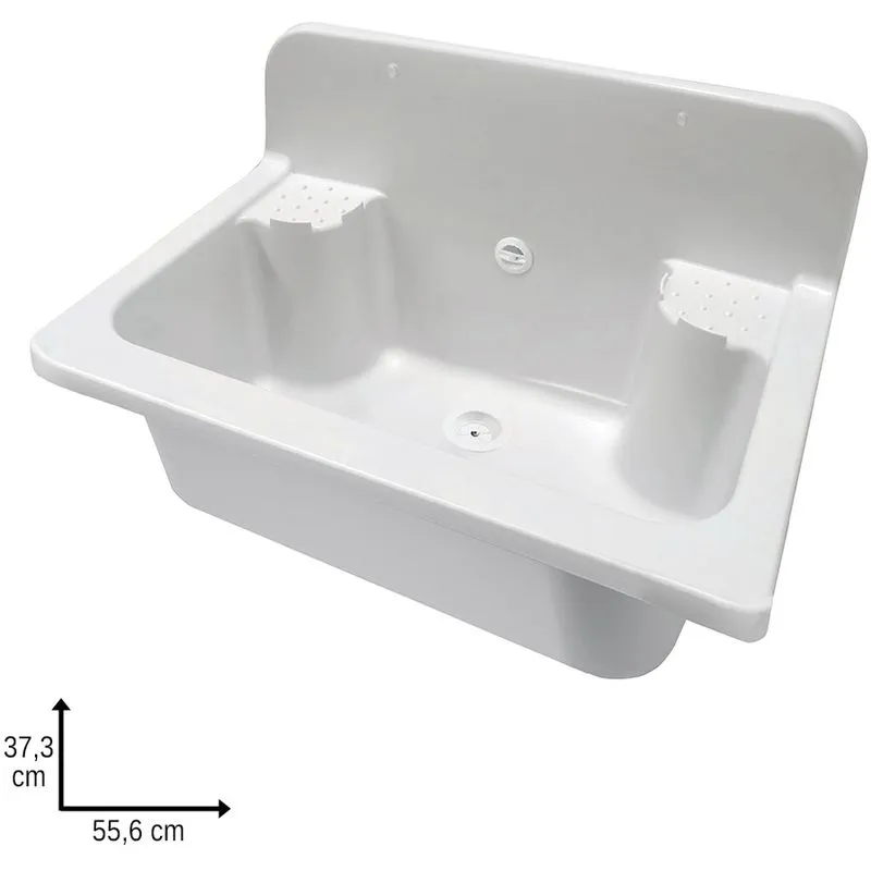 Inbagno - Pilozzo maxi a muro 56 cm in resina bianca con portasapone e kit di scarico