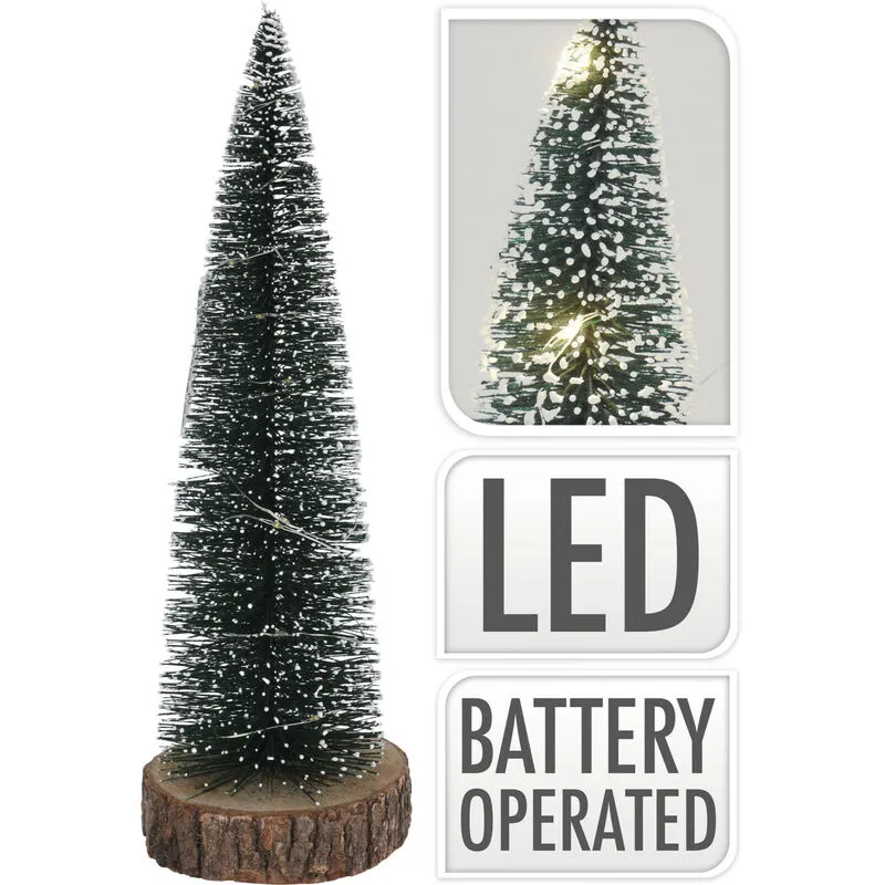 Pinetto con luci led e base in legno H35CM albero di natale addobbi