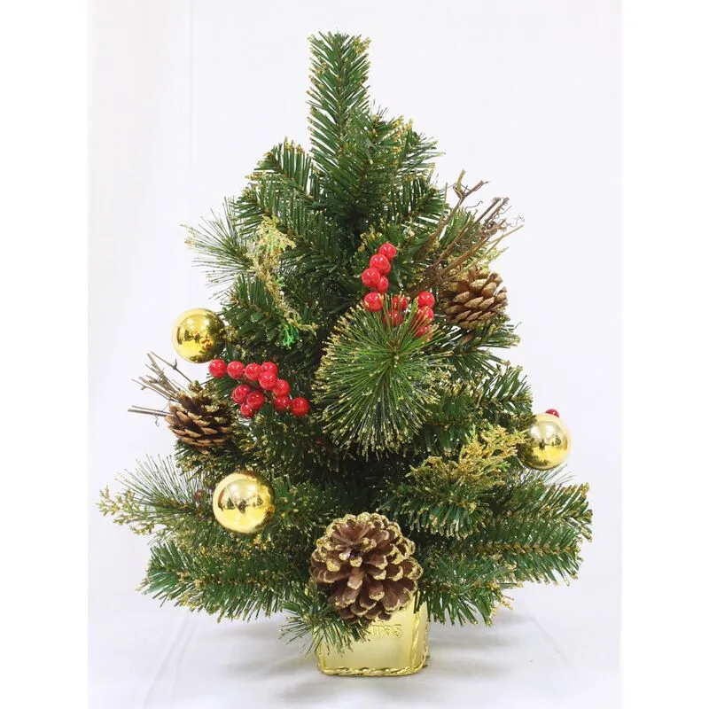 Pinetto verde 45CM con bacche oro e pigne albero alberello di natale