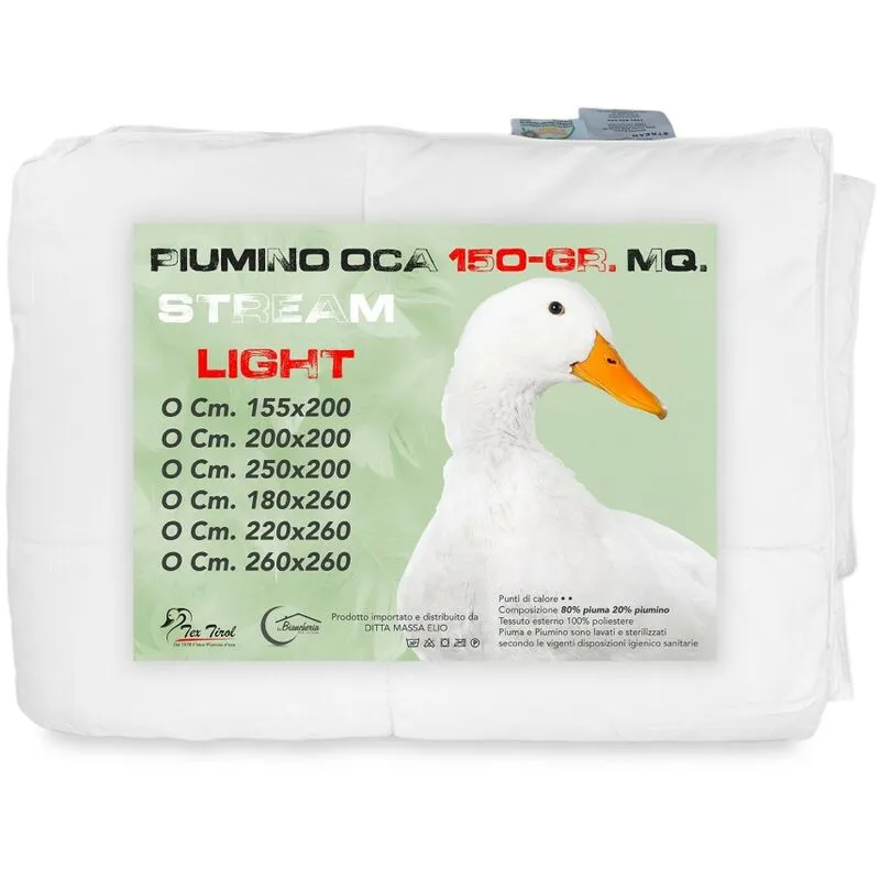 PIUMINO OCA Stream ESTIVO Leggero 150 GR. 80% PIUMA OCA 20% PIUMINO OCA Bianco Cm. 155X200