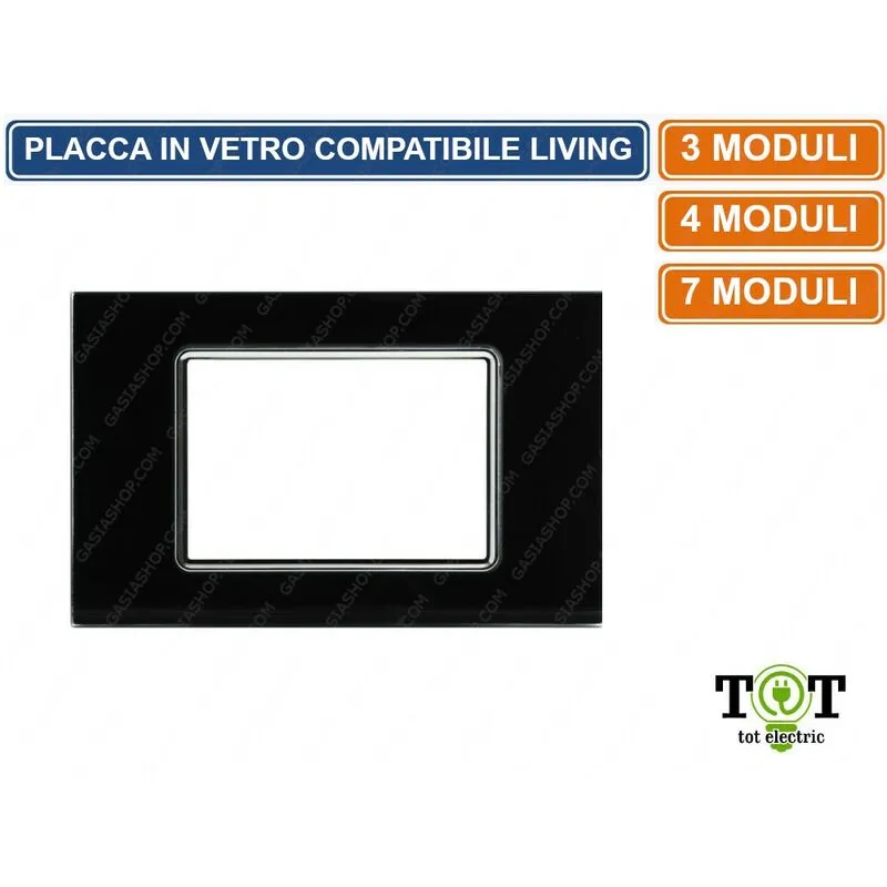 Tot Electric - placca in vetro nera compatibile con serie bticino living 3 - 4 - 7 moduli - Numero Moduli: 4 Moduli