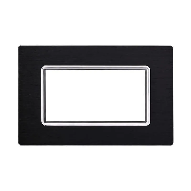 Placca Metallo Nero In Alluminio Compatibile Con Bticino Living Light 4 Posti