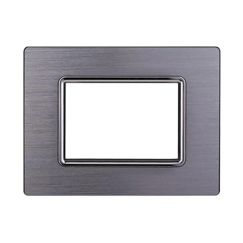 Placca Metallo Silver Lucido In Alluminio Compatibile Con Bticino Living Light 3 Posti