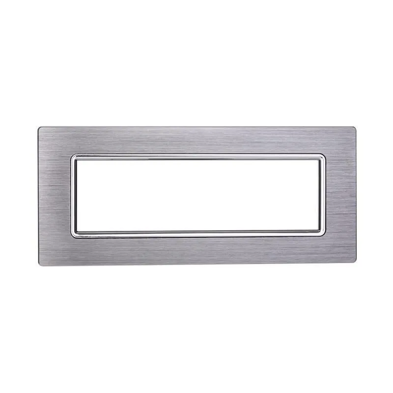 Placca Metallo Silver Lucido In Alluminio Compatibile Con Bticino Living Light 7 Posti